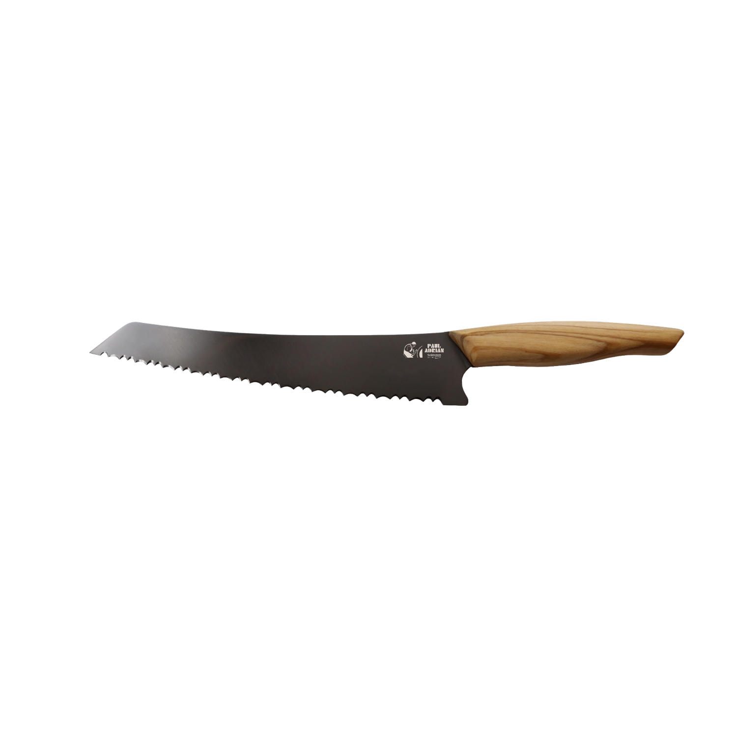 Hochwertiges Messer Beluga Brotmetz mit doppelseitiger Welle und ergonomischem Holzgriff.