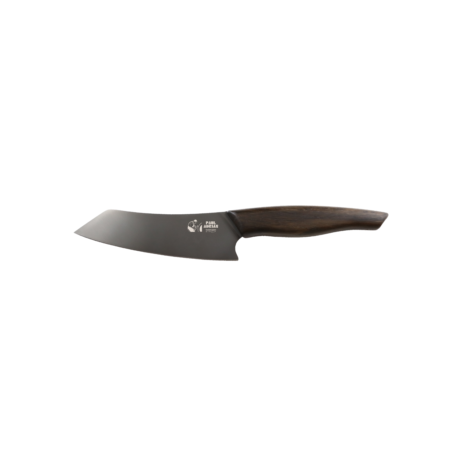 Hochwertiges Messer Beluga Kochmetz mit 16 cm Klinge aus Mooreichenholz und schwarzer Schneide.