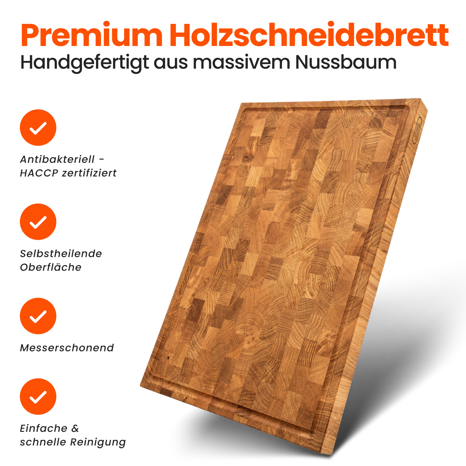 Eiche Stirnholzschneidebrett nachhaltig – Premium Holzschneidebrett aus massivem Nussbaum für einfache Reinigung