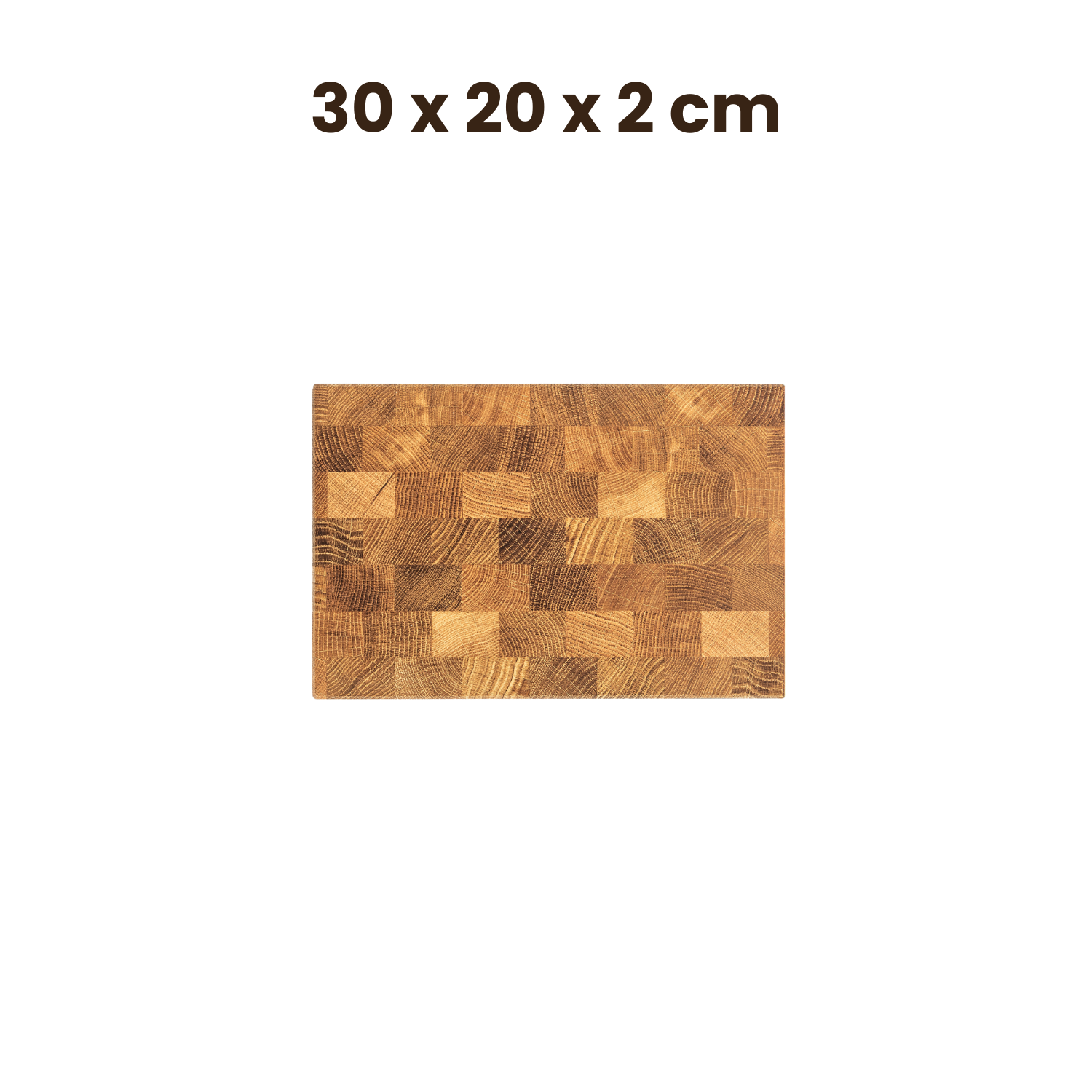 Eiche Stirnholzschneidebrett nachhaltig in der Größe 30 x 20 x 2 cm, handgefertigt und umweltfreundlich.