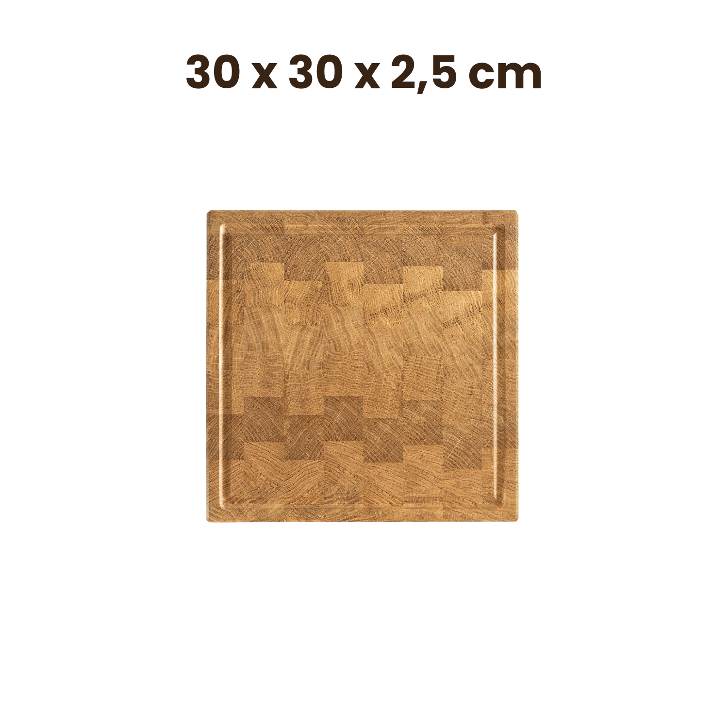 Eiche Stirnholzschneidebrett nachhaltig, 30 x 30 x 2,5 cm, handgefertigt und umweltfreundlich.