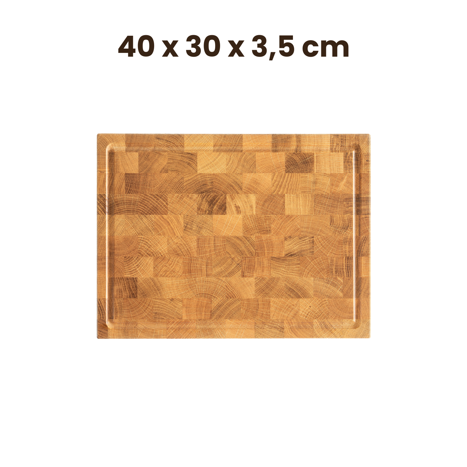 Eiche Stirnholzschneidebrett nachhaltig, 40 x 30 x 3,5 cm, handgefertigt, nachhaltige Materialien, zeitloses Design.