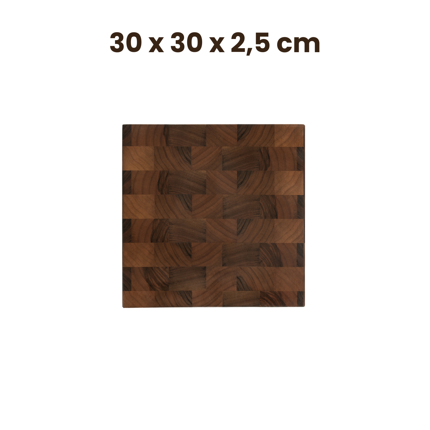 Nussbaum Stirnholzschneidebrett in der Größe 30 x 30 x 2,5 cm, handgefertigt und elegant.