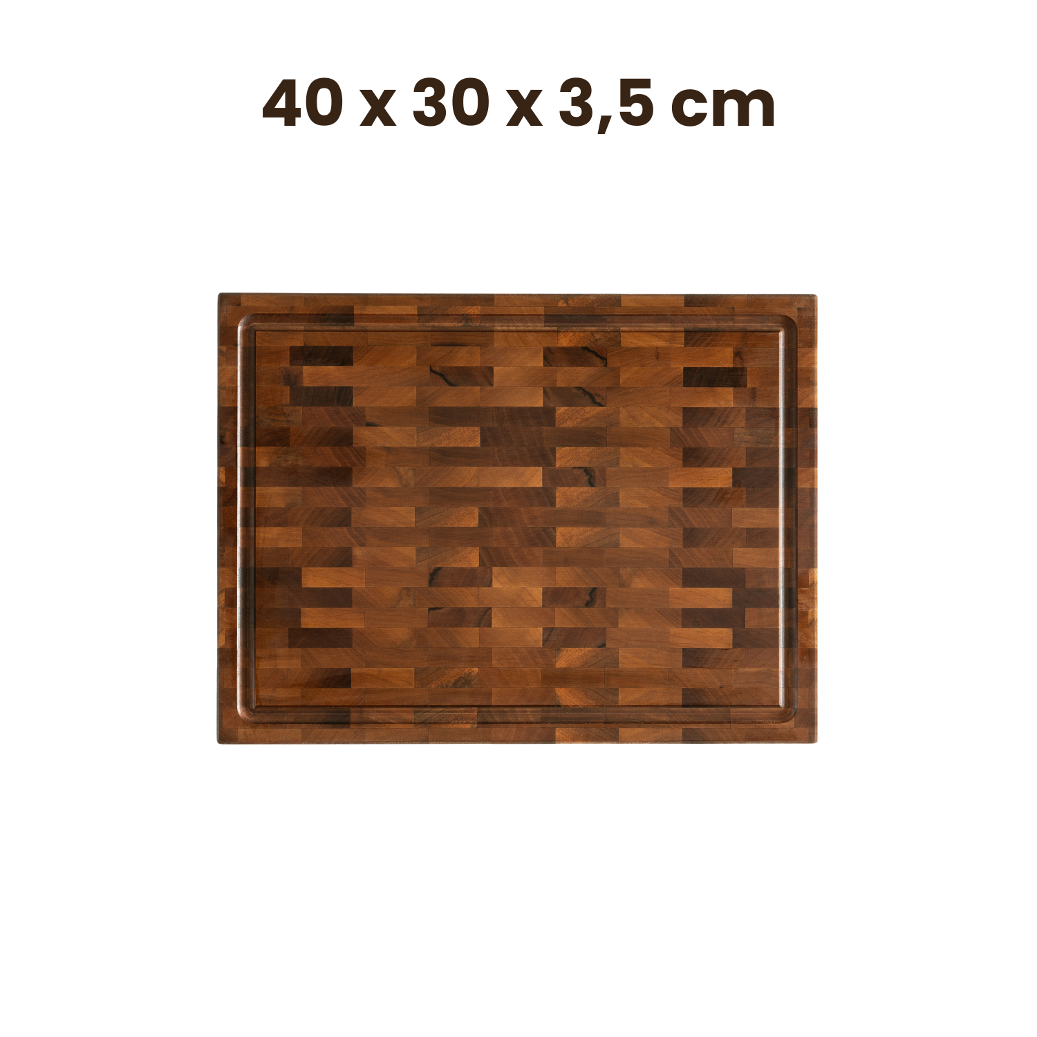 Nussbaum Stirnholzschneidebrett in der Größe 40 x 30 x 3,5 cm, handgefertigt für höchste Qualität und Eleganz.