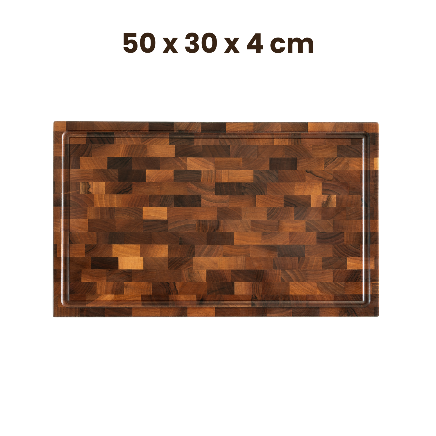 Nussbaum Stirnholzschneidebrett in rechteckiger Form, 50 x 30 x 4 cm, elegante Holzstruktur
