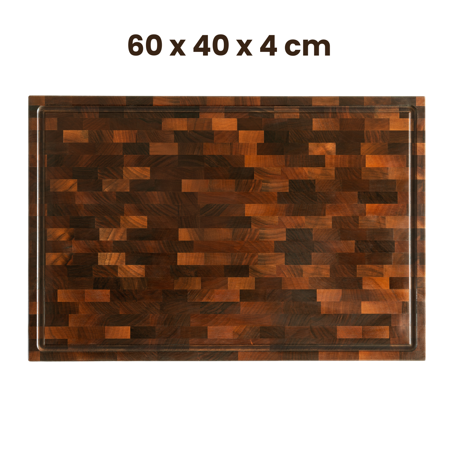 Nussbaum Stirnholzschneidebrett, 60 x 40 x 4 cm, handgefertigt, elegante Holzstruktur.