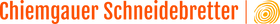 Logo von Chiemgauer Schneidebretter in Orange, das stilisierte Jahresringe zeigt. Dieses Design repräsentiert handwerkliche Präzision und die Verwendung natürlicher Materialien.