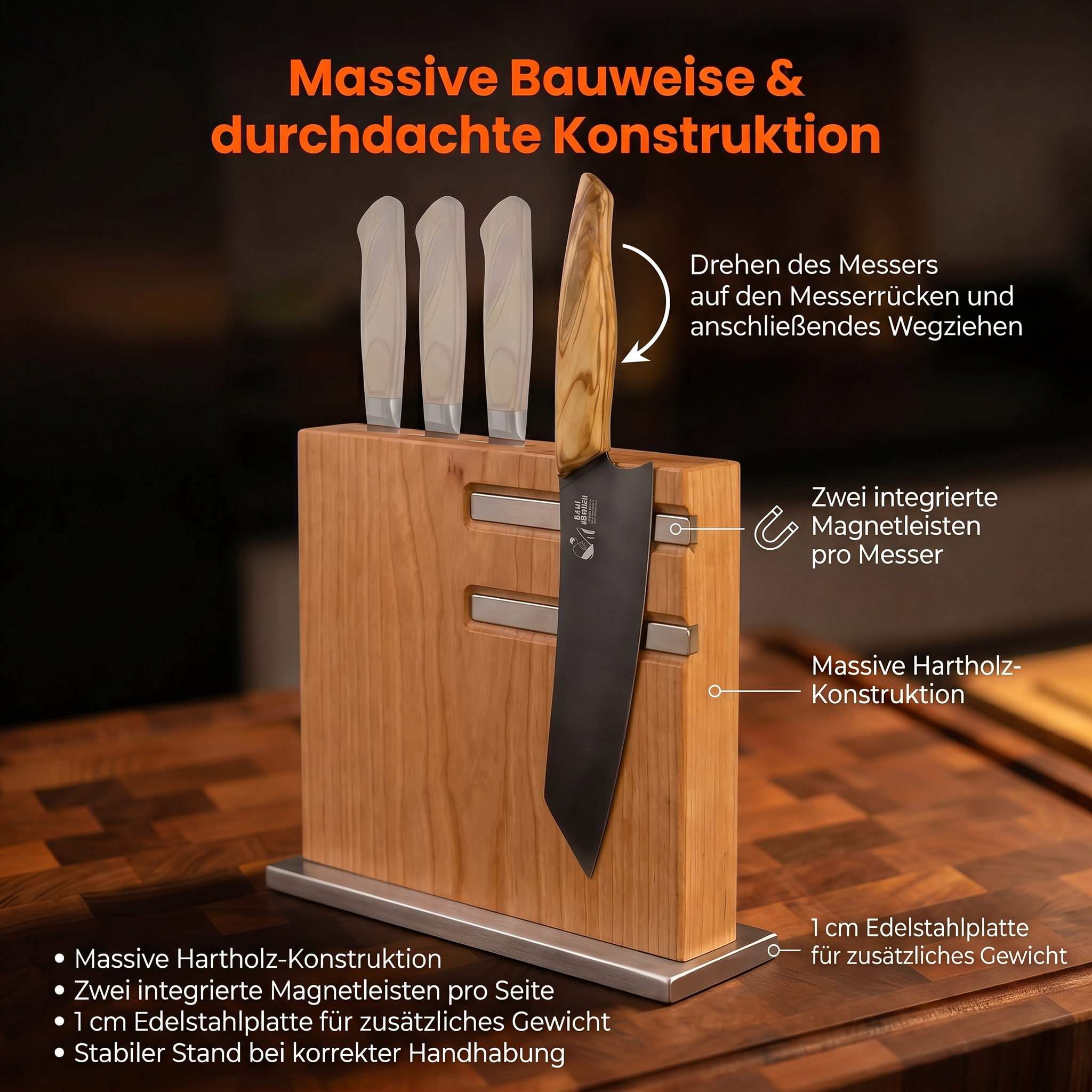 Designer Messerblock Kirschbaum Edelstahl