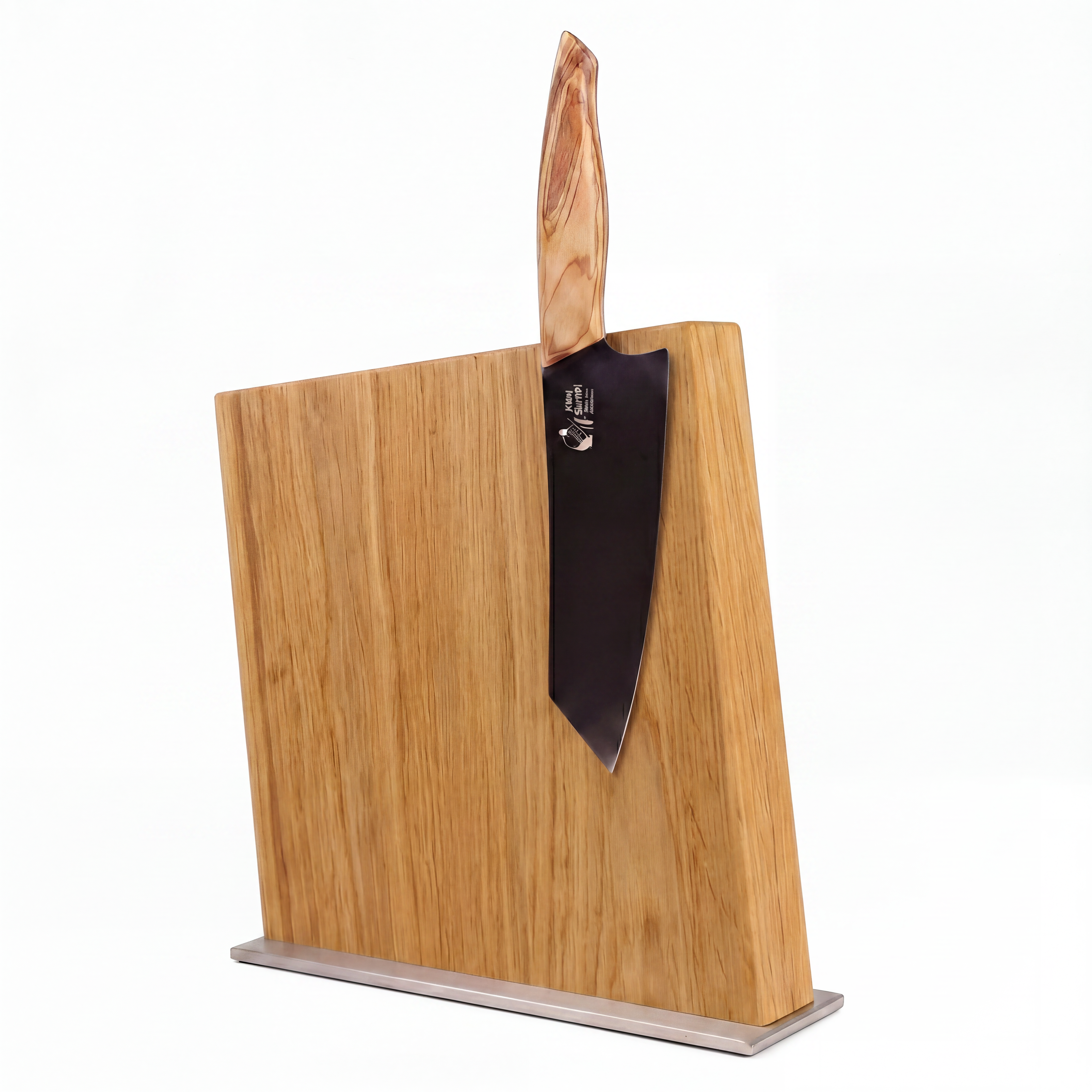 Designer Messerblock Eiche Edelstahlstandfuß